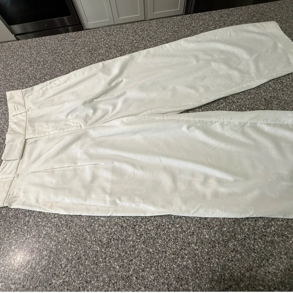 Banana‎ Republic Wide Leg Linen Blend Pants White High Rise Petite Preppy Luxury